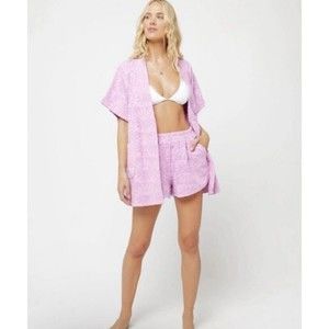 NEW L*Space Lavender/Pink Soleil 100% Cotton Shorts XS Terry Pool Revolve